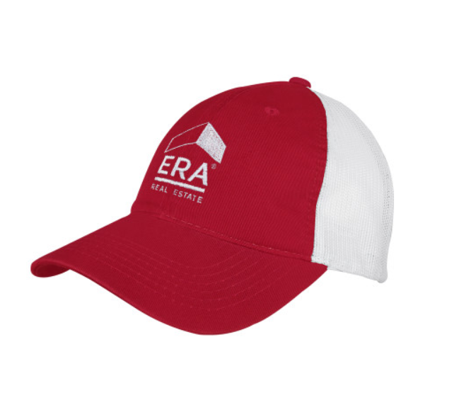 Red/White Mesh Back Unstructured Low Profile Hat