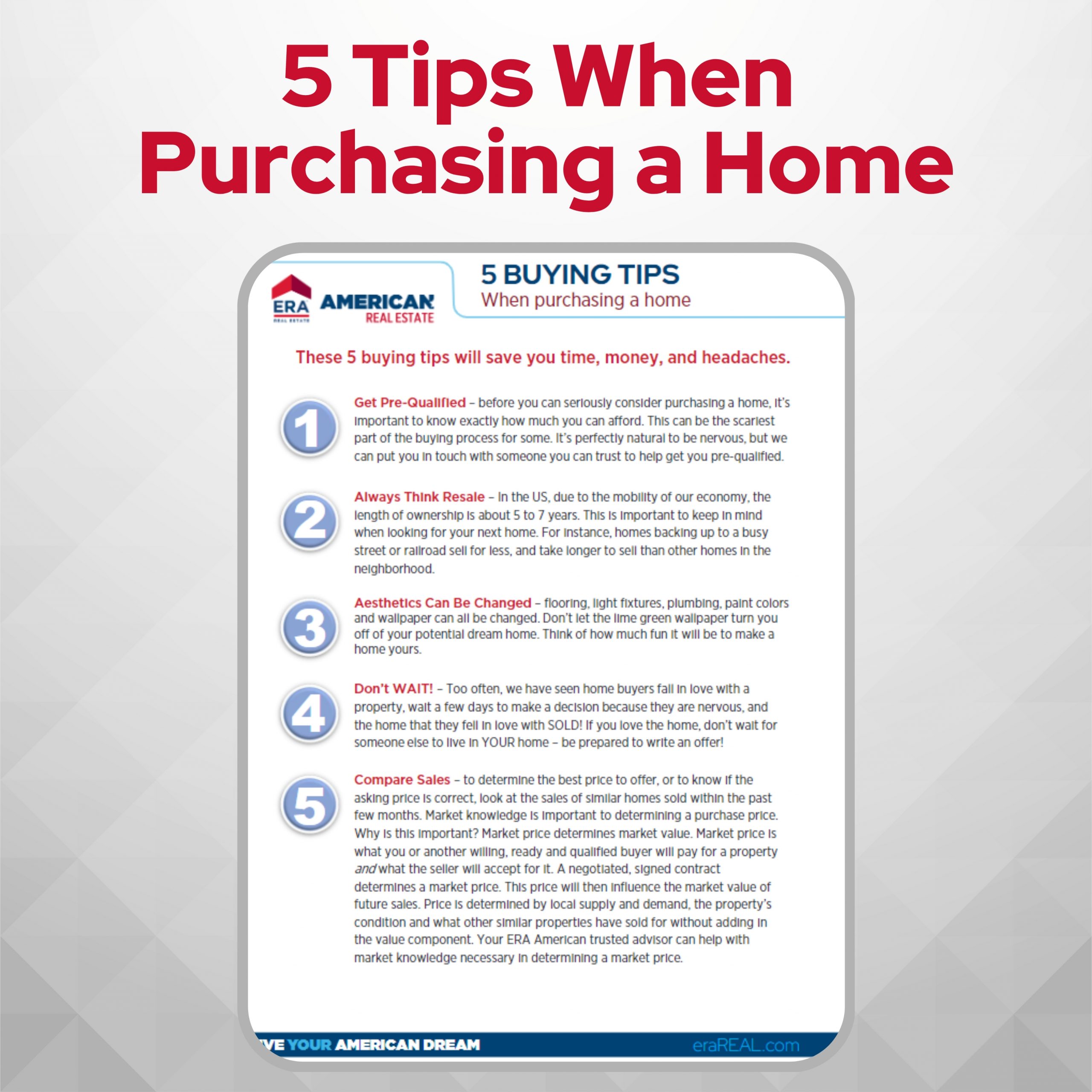 Buyer - 5 Tips When Purchasing a Home