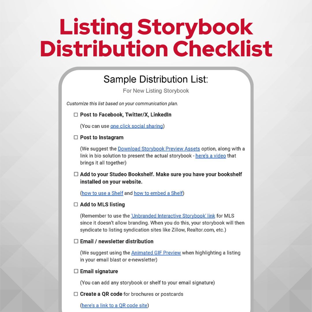 StudeoHQ Listing Storybook Distribution Checklist